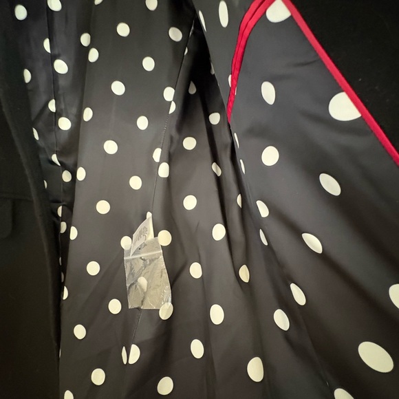 Talbots Black Wool Coat Removeable Faux Fur Collar SIze 8 $289 Polka Dot Lining - Picture 3 of 5